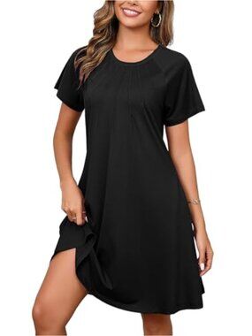 Women's Casual Swing Dress with Pockets, Short Sleeve T-Shirt Sundress,